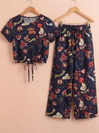 Multi Pattern Half Sleeve Navy Skate Fish Girls