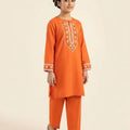 Front Embroidery Orange 2 Pcs Suit Girls