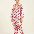 Front Lase Red Rose White 2 Pcs Suit Girls