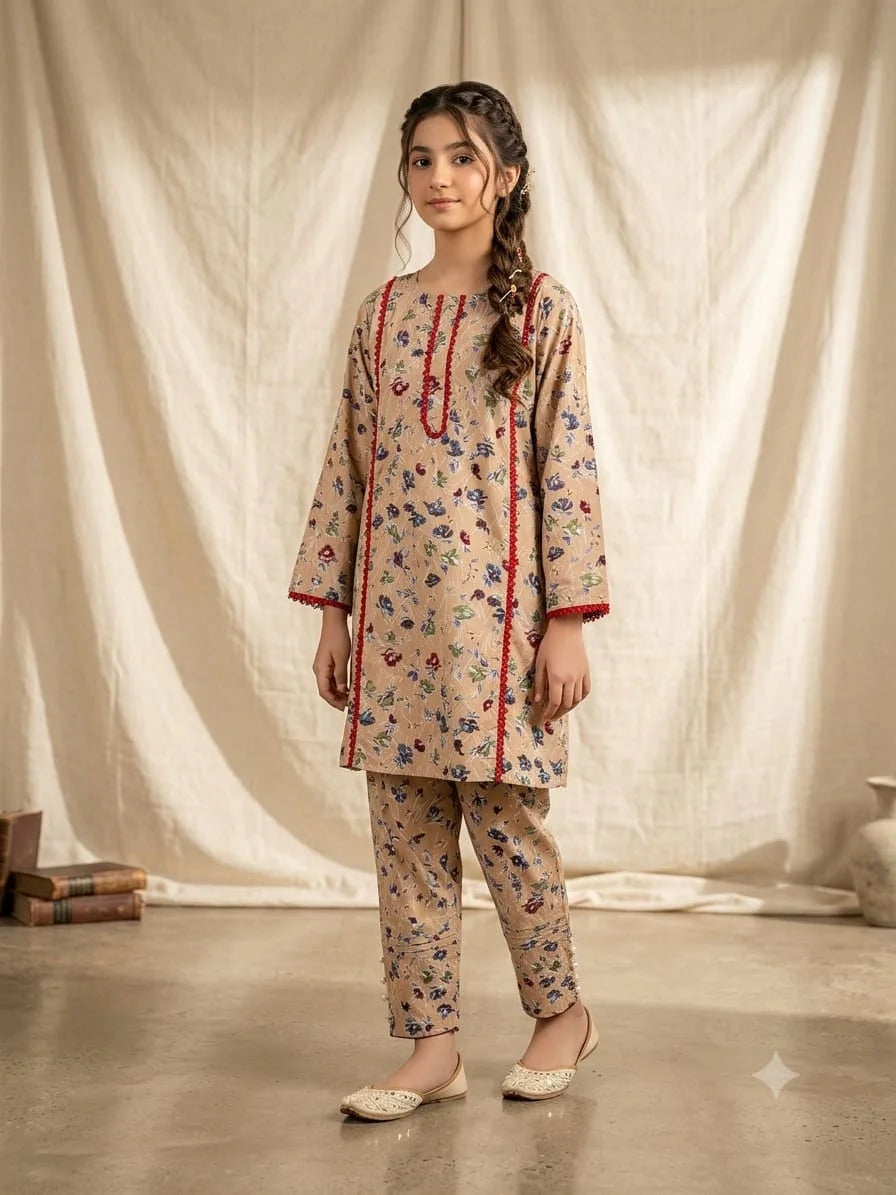 Front Lase  Blue Flower Skin 2-Piece Suit Girls