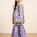 White Flower Print Light Purple Gharara Suit Girls