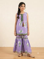 White Flower Print Light Purple Gharara Suit Girls