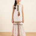 Red Flower White Gharara Suit Girls