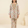 Front Embroidery  Alphabet Print White 2 Pcs Suit Girls