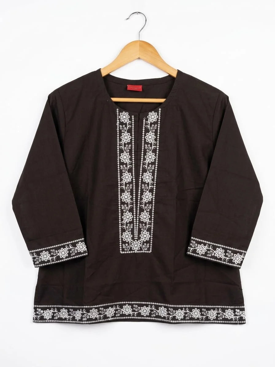 White Embroidery Chocolate Frock Girls