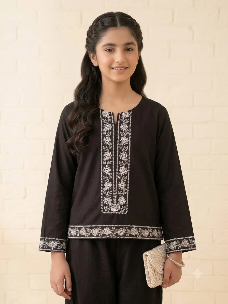 White Embroidery Chocolate Frock Girls