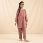 Front & Arms Embroidery Peach 2-Piece Suit Girls ( R-460 )