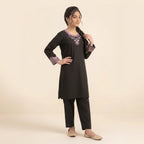 Front Pink Embroidery Chocolate 2-Piece Suit Girls ( R-460 )