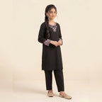 Front Pink Embroidery Chocolate 2-Piece Suit Girls ( R-460 )