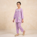 Both Side Pocket Light Purple 2Pcs Suit-Girls