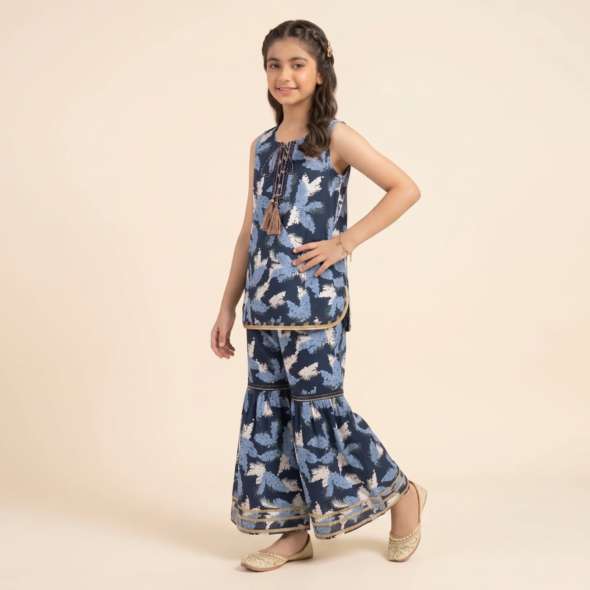 Blue White Cherry Navy Gharara Suit Girls
