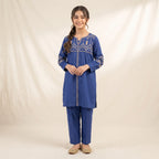 Front Embroidery Royal Blue 2-Piece Suit Girls ( R-460 )