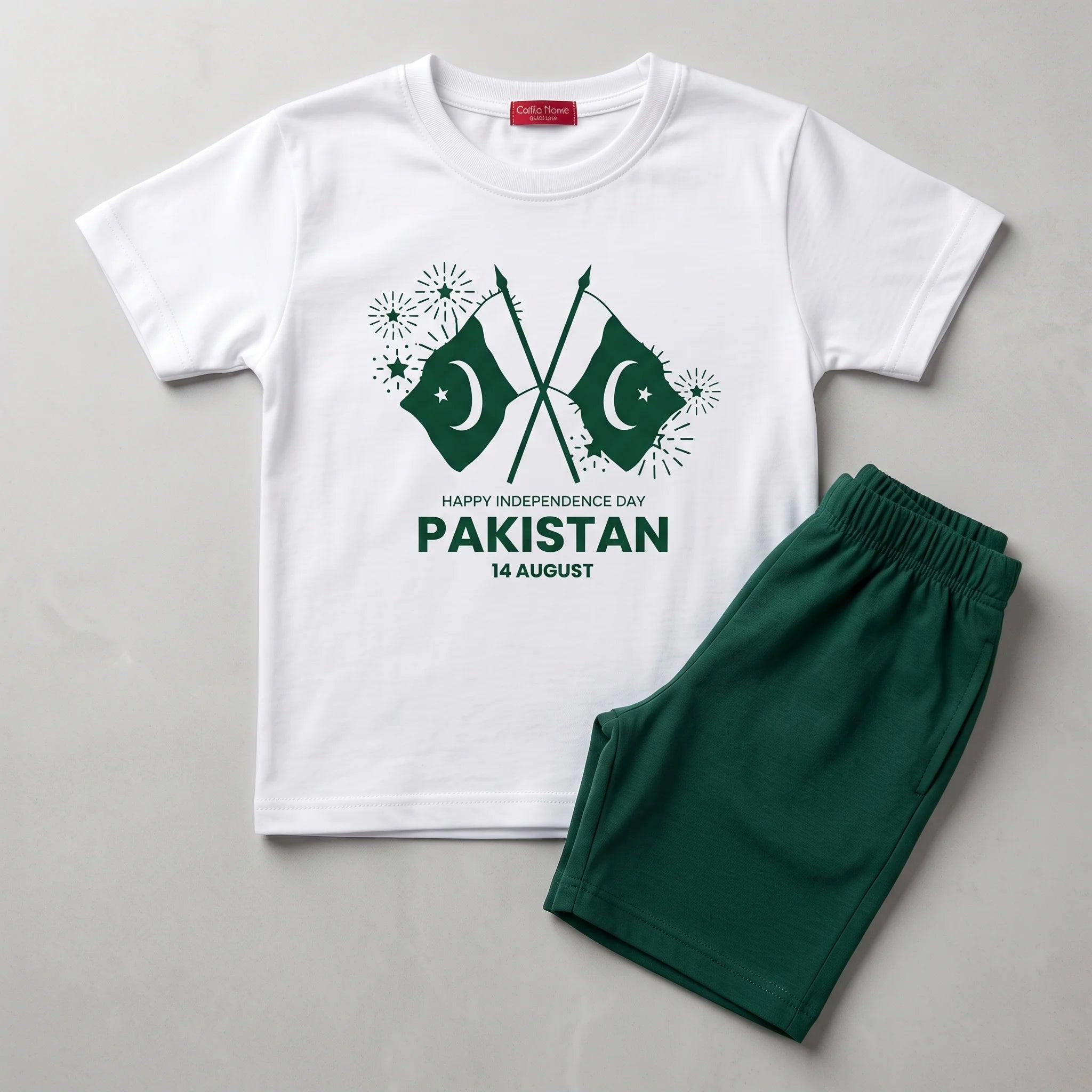 2 Flag Pakistan White Nicker Suit Boys
