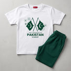 2 Flag Pakistan White Nicker Suit Boys