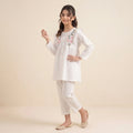 Both Side Embroidery White 2Pcs Suit-Girls