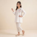 Both Side Embroidery White 2Pcs Suit-Girls