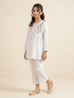 Both Side Embroidery White 2Pcs Suit-Girls