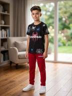 Spiderman Print Black Contrast Trouser Shirt Boys
