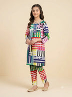 Front Embroidery Multi Shade White 2Pcs Suit Girls