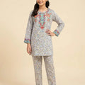 Front Embroidery  Blue Yellow Cherry White 2Pcs Suit Girls ( R-50 )