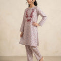 Front Red Embroidery White  2Pcs Suit Girls ( R-540 )