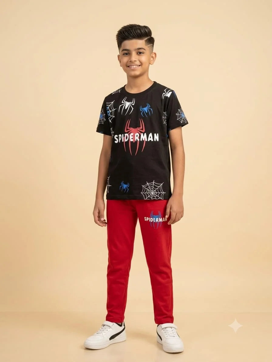 Spiderman Print Chocolate Trouser Shirt Boys