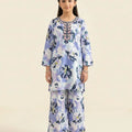 Front Embroidery Navy Flower White 2Pcs Suit Girls ( R-50 )