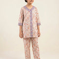 Front Embroidery Brown Tulip Flower White Angrakha Style 2Pcs Suit Girls