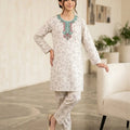 Front Embroidery Cherry Print Cream 2Pcs Suit Girls ( R-4 )