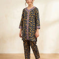 Front Embroidery Leopard Print Navy Angrakha Style 2Pcs Suit Girls ( R-13 )