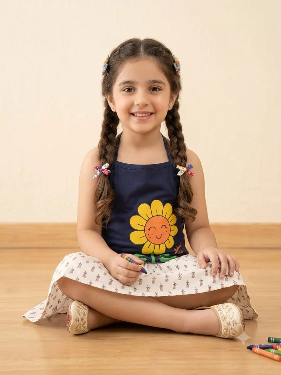 Sun Flower Navy Skirt Suit Girls ( R-22 )