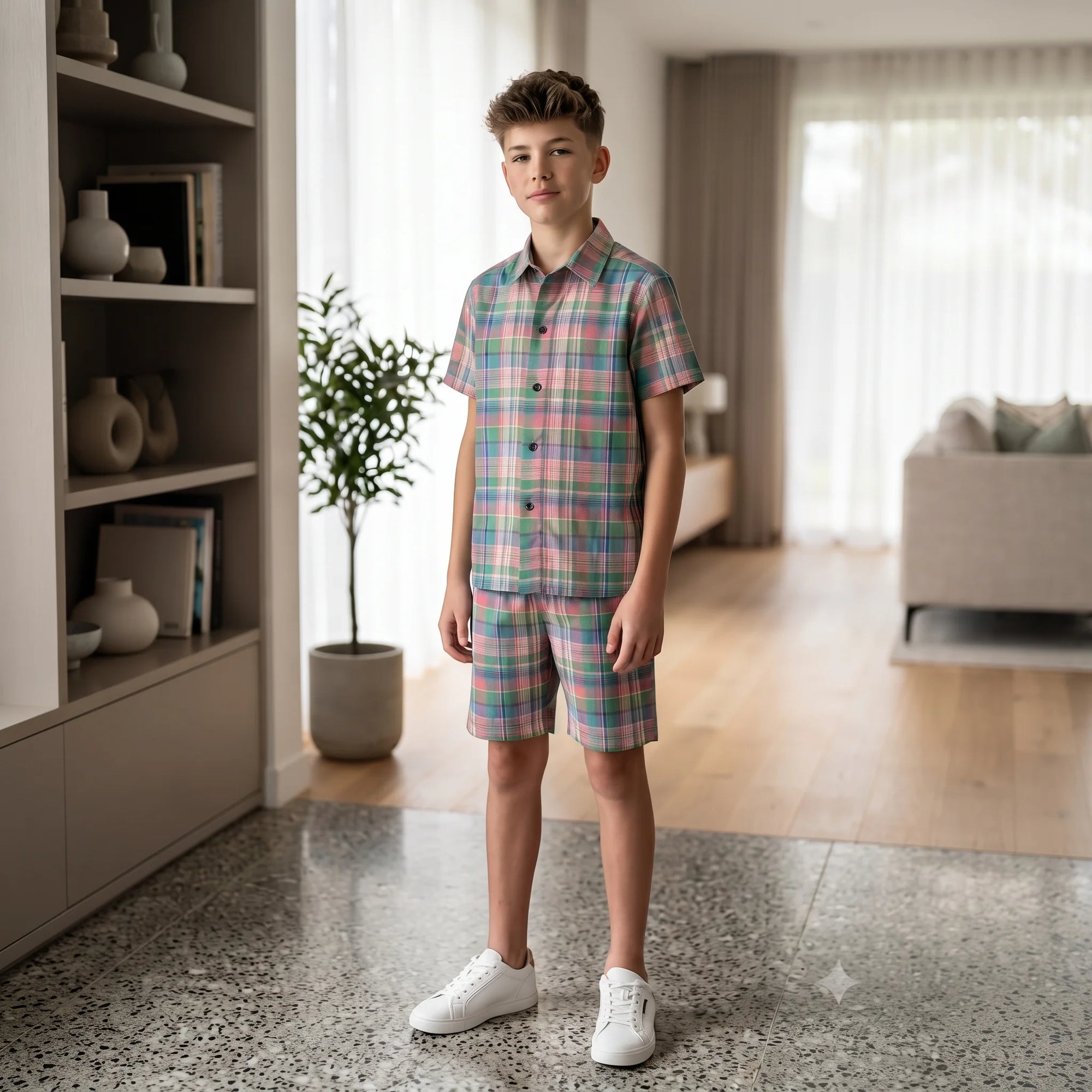 Multi Parrot Check Casual Nicker Suit Boys ( R-465 )