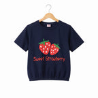 (Short Length) Sweet Strawberry Navy T-Shirt Girls ( R-524 )