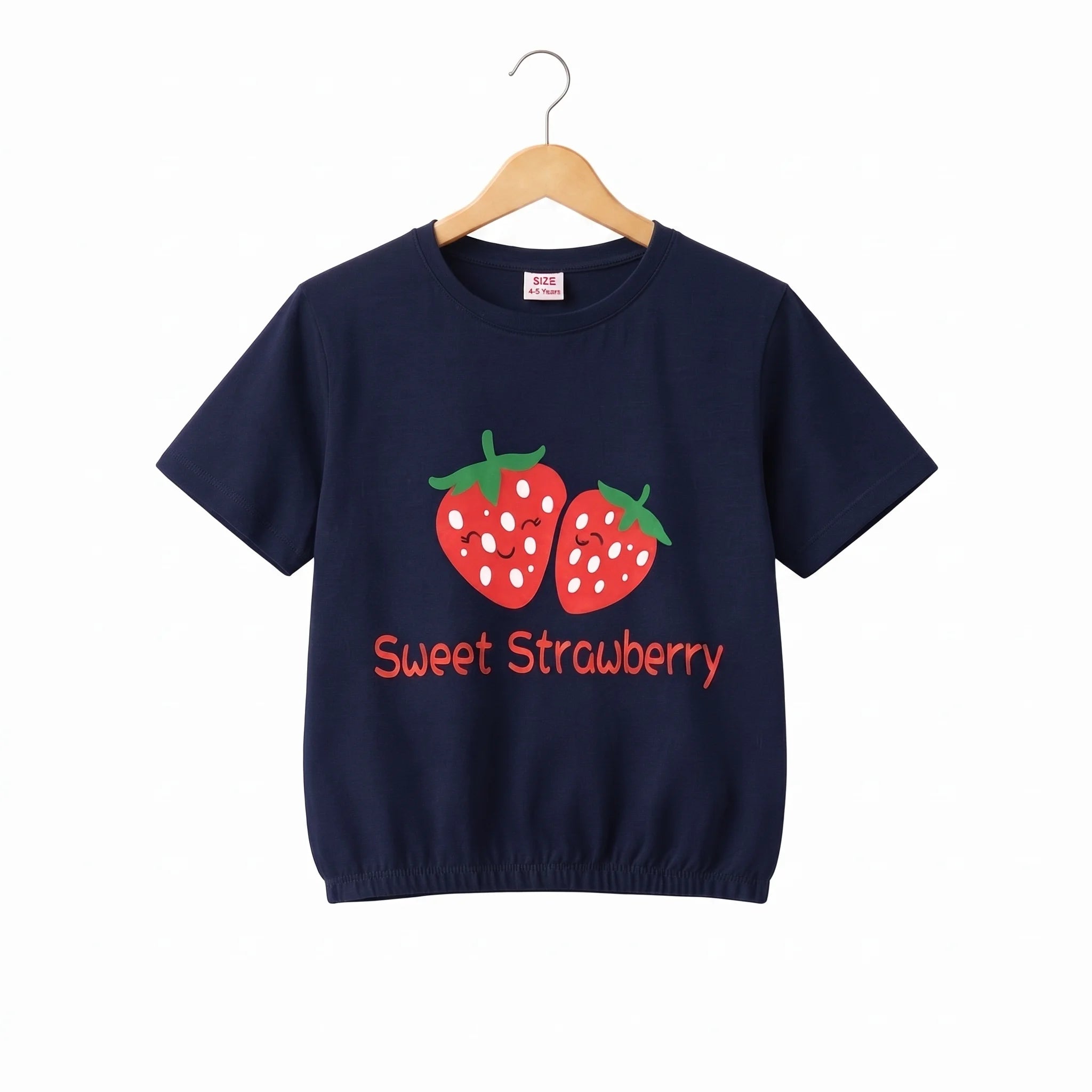 (Short Length) Sweet Strawberry Navy T-Shirt Girls ( R-524 )
