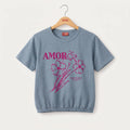 (Short Length) Amor Floral Graphic Sky T-Shirt Girls ( R-526 )