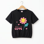 (Short Length) Cute Born Black T-Shirt Girls ( R- )