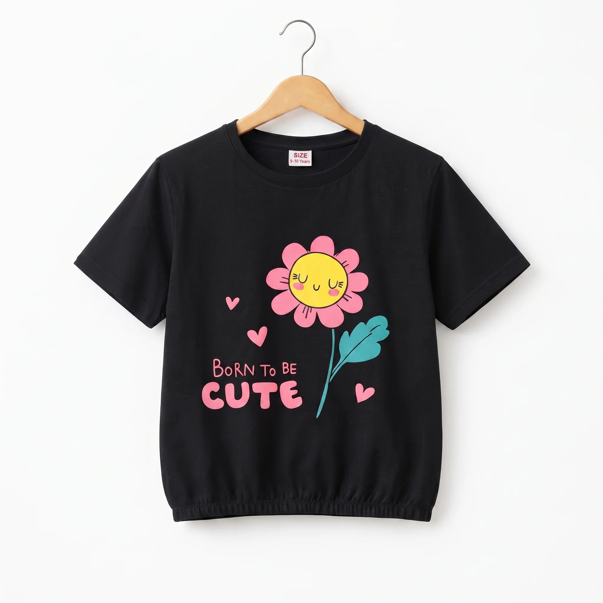 (Short Length) Cute Born Black T-Shirt Girls ( R- )