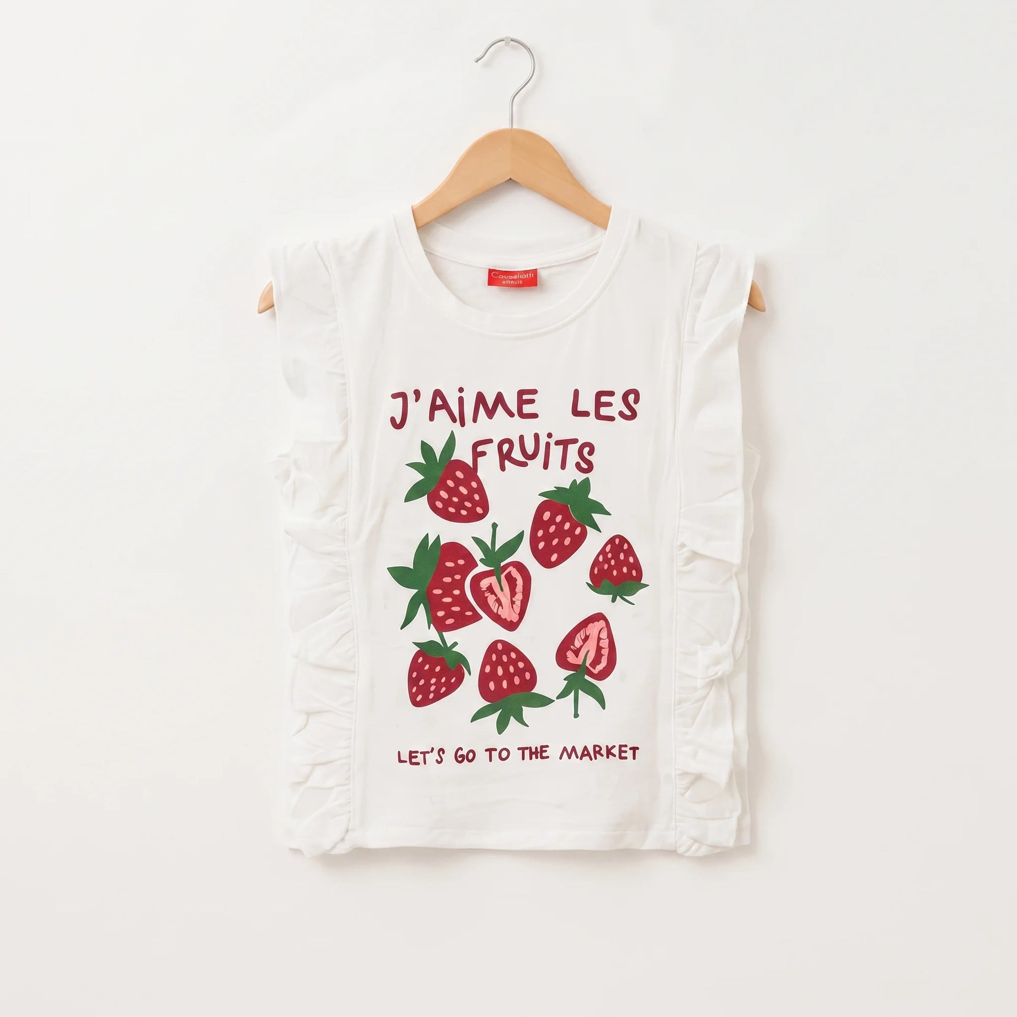 Let's Go Both Side Frill White T-Shirt Girls ( R-526 )