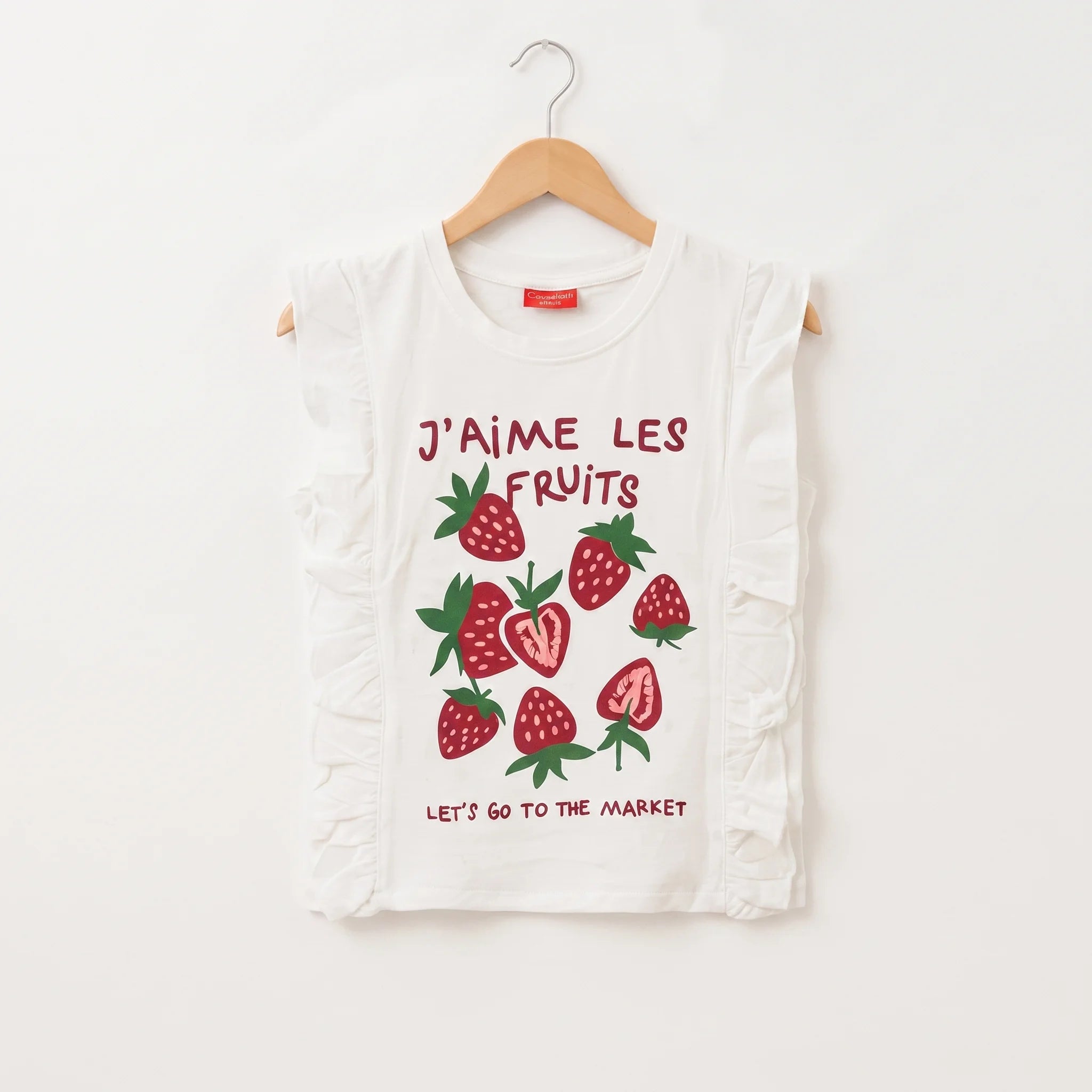Let's Go Both Side Frill White T-Shirt Girls ( R-526 )