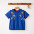 (Short Length) Both Side Embroidery Royal Blue T-Shirt Girls ( R-532 )