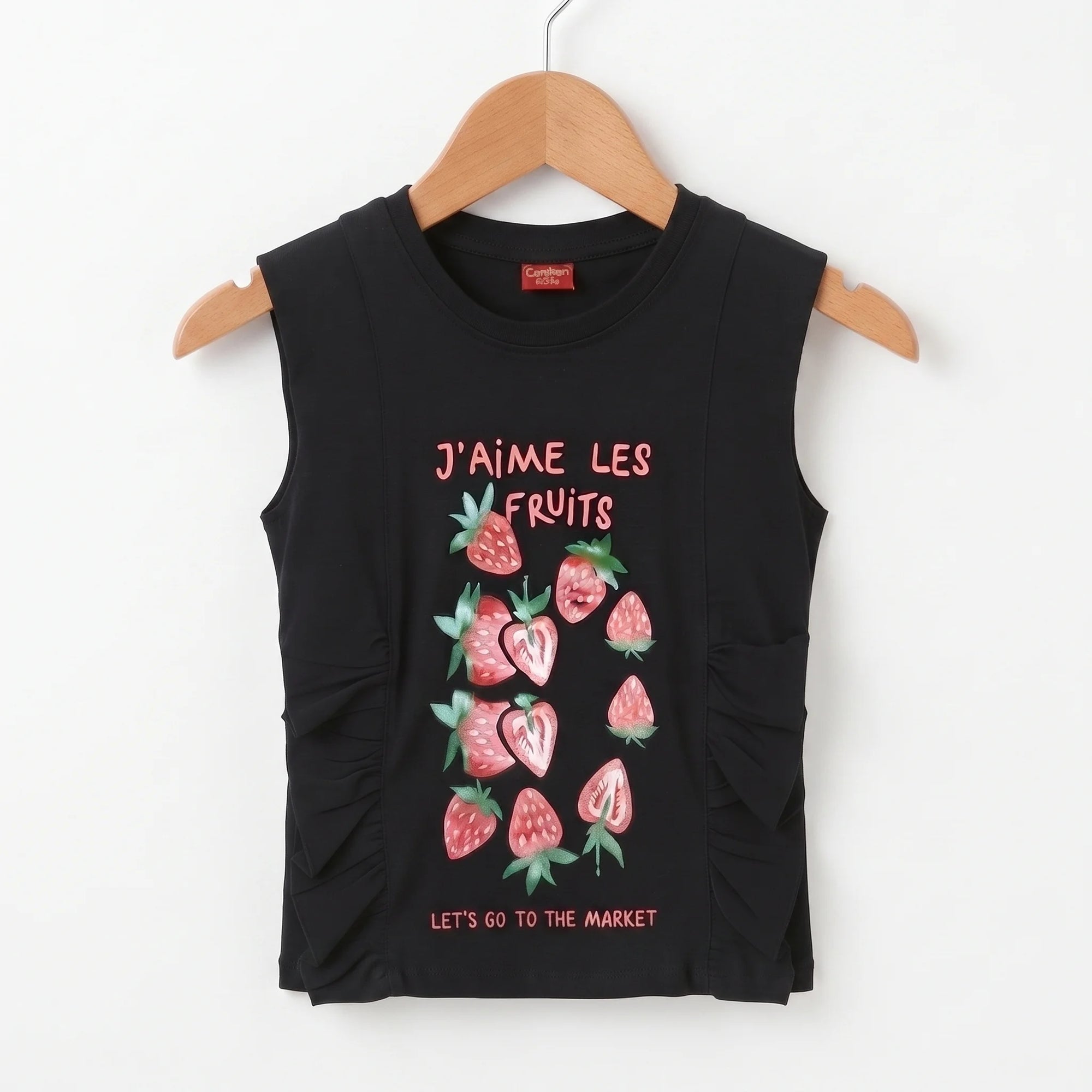Let's Go Both Side Frill Black T-Shirt Girls ( R-526 )