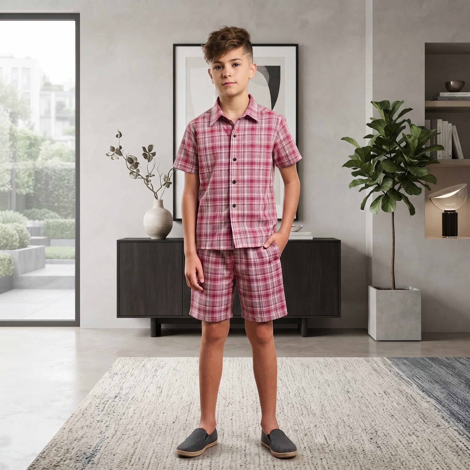 Pink & Purple Plaid Nicker Suit Boys ( R-465 )