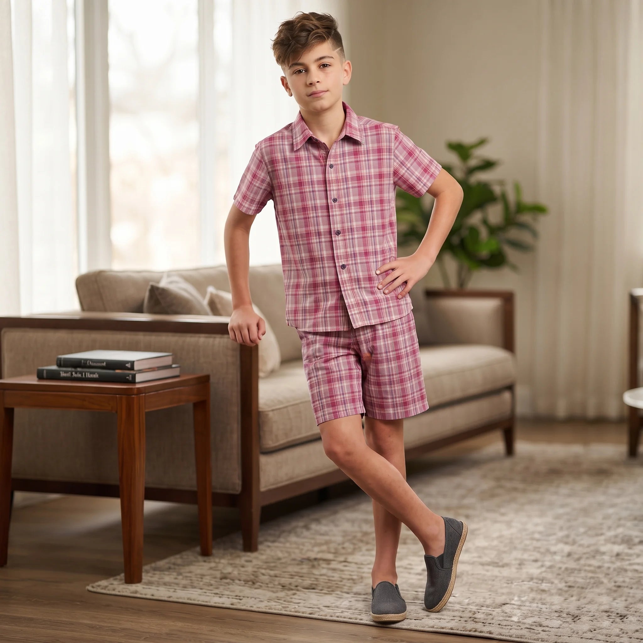 Pink & Purple Plaid Nicker Suit Boys ( R-465 )