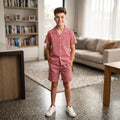 Red & White Micro Check Coat Collar Nicker Suit Boys ( R-33 )
