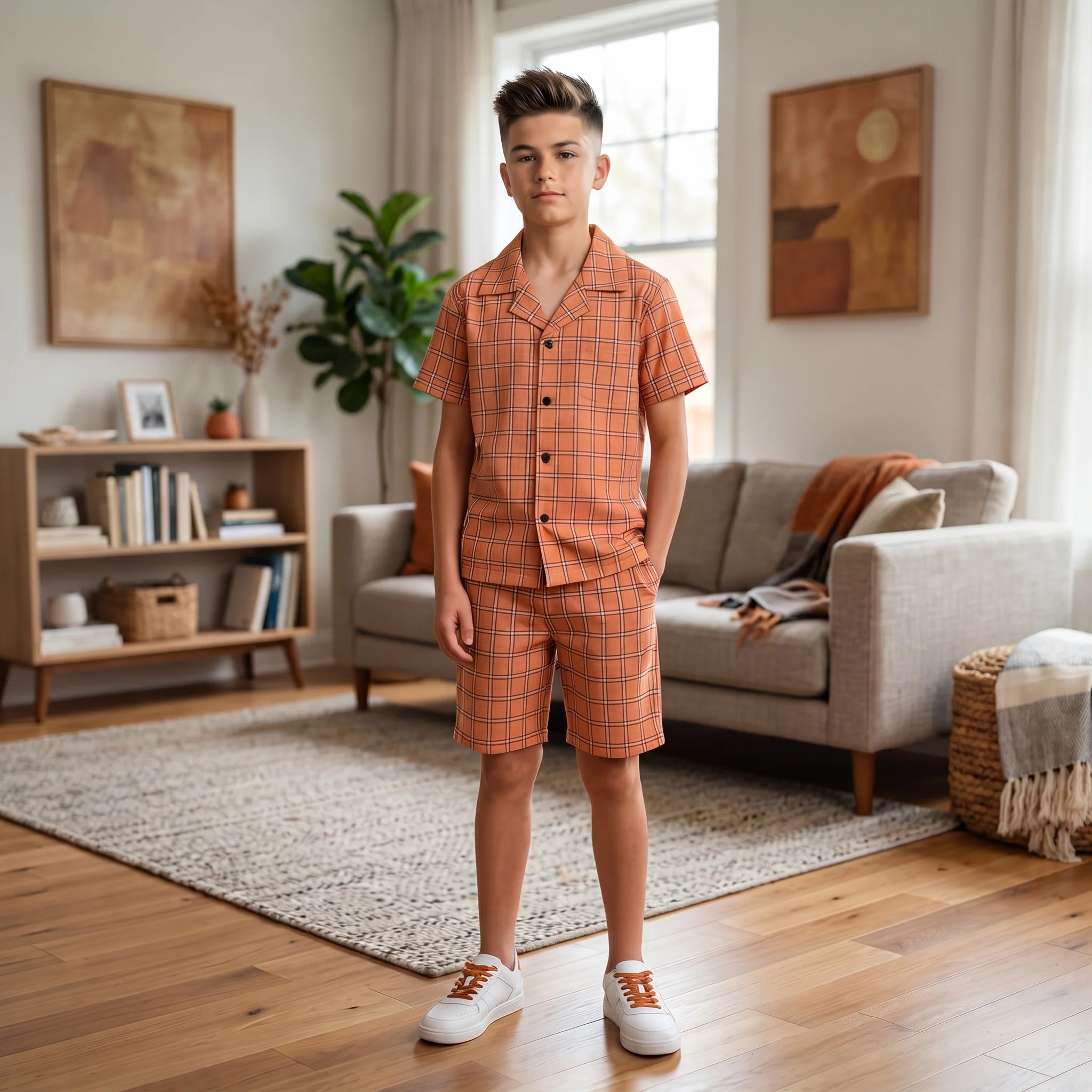 Peach Check Coat Collar Nicker Suit Boys ( R-42 )