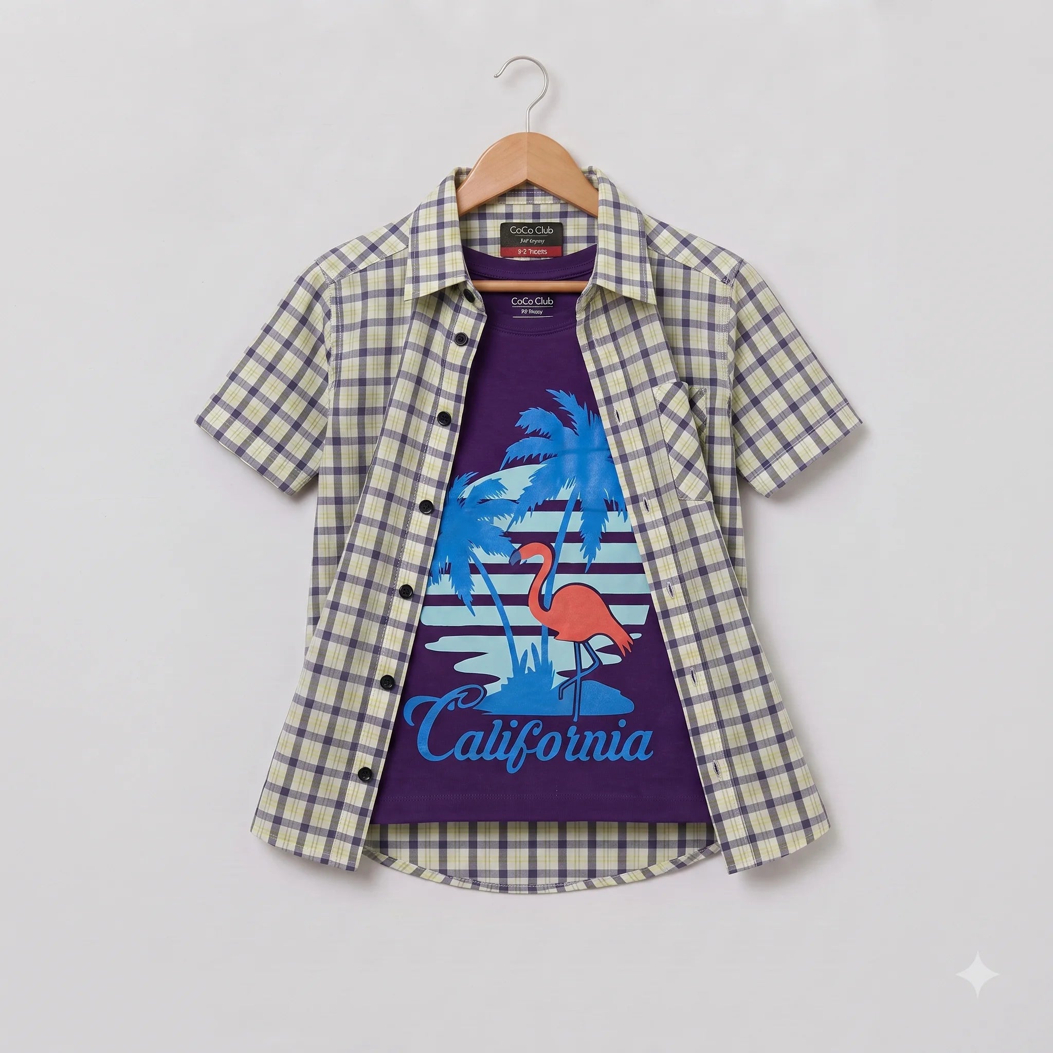 California Purple Check Cream Double Casual Shirt Boys ( R-457 )