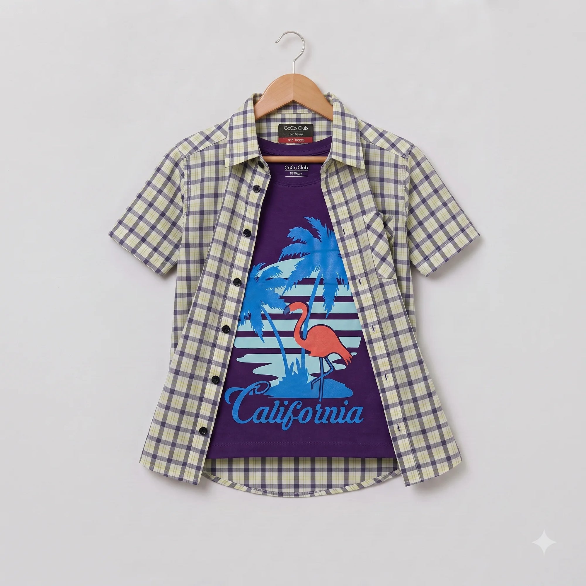 California Purple Check Cream Double Casual Shirt Boys ( R-457 )