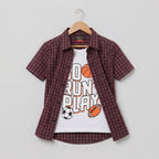Go Run Play White Inner Maroon Double Casual Shirt Boys ( R-464 )