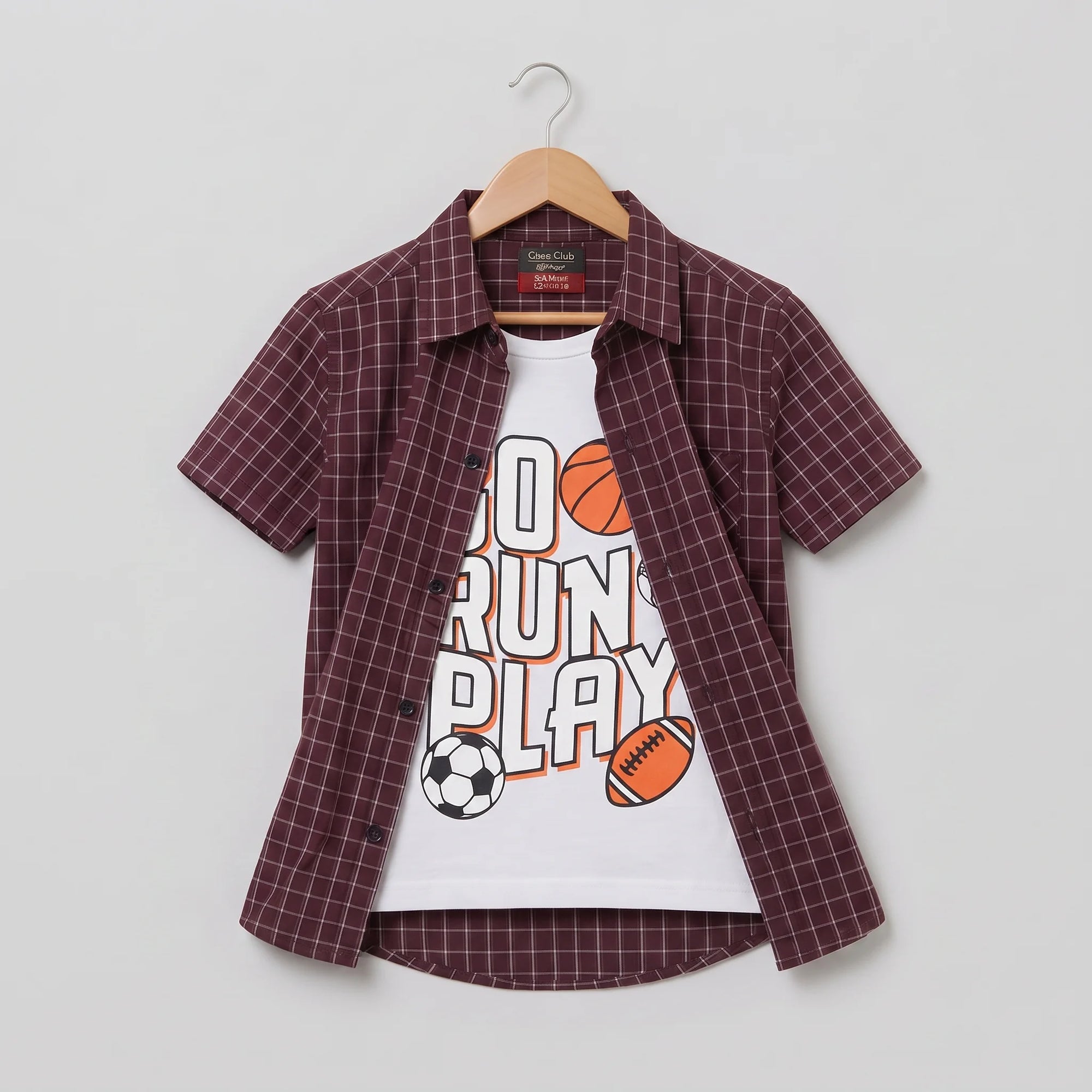 Go Run Play White Inner Maroon Double Casual Shirt Boys ( R-464 )