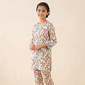 Front Embroidery Alphabet Print White Angrakha Style 2Pcs Suit Girls ( R- 314 N )